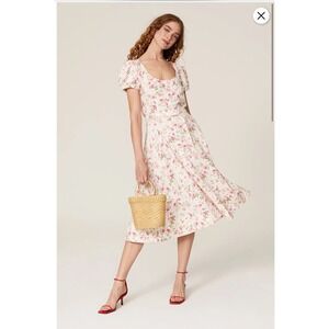 Polo Ralph Lauren Elizabeth Linen Floral Midi Dress‎ 10 Cottagecore Puff Sleeve